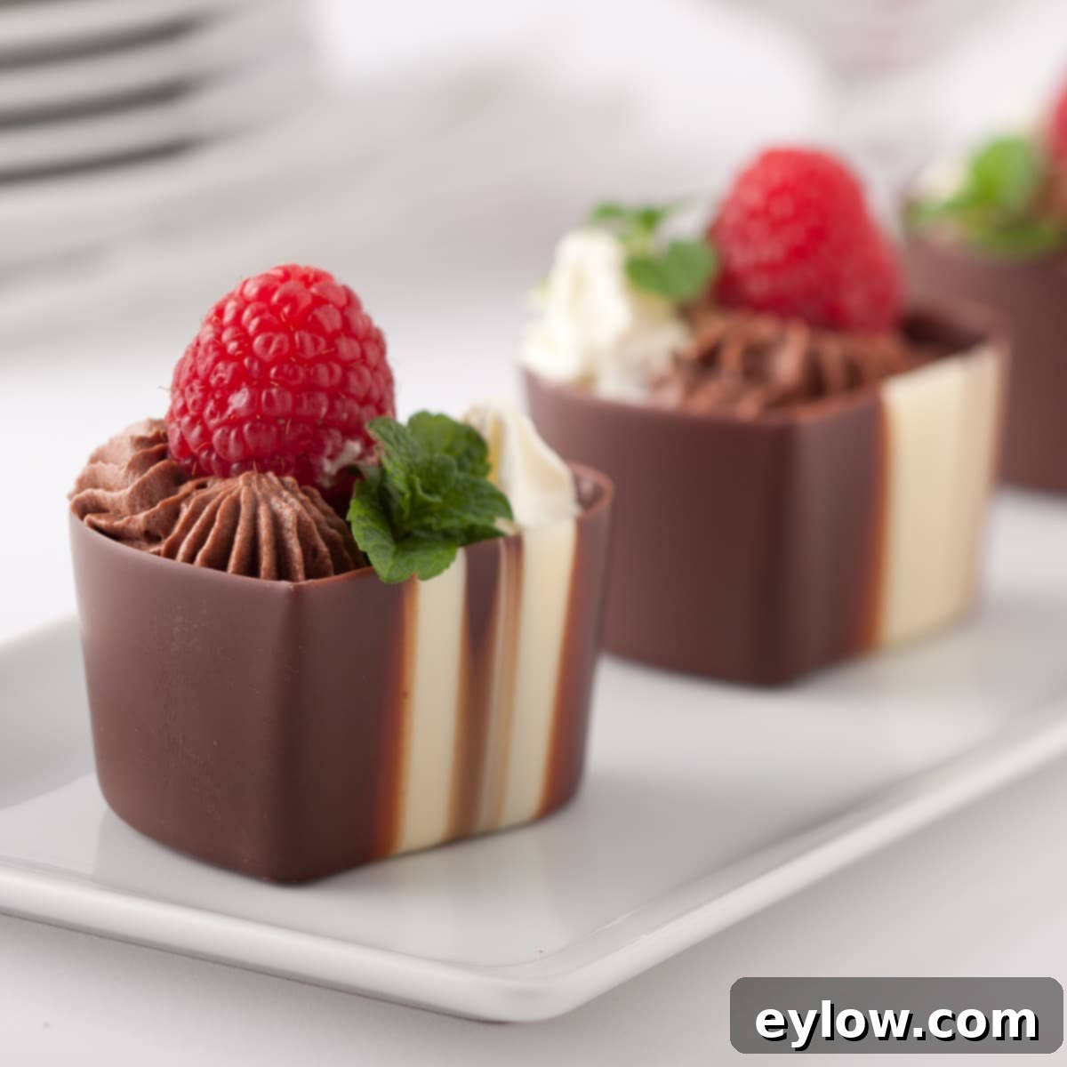 Effortless Eggless Chocolate Mousse 2 Close-up of fluffy chocolate mousse in a glass bowl.