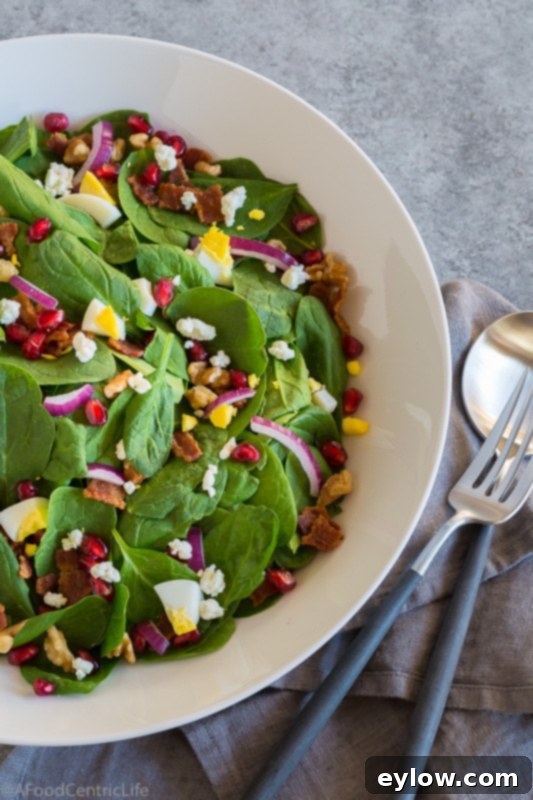 colorful spinach salad with pomegranate.