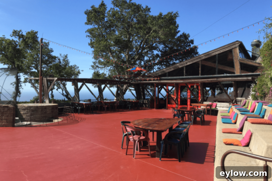 Effortless Zesty Three Bean Salad 3 The outdoor dining deck of Nepenthe restaurant in Big Sur, California, overlooking the Pacific Ocean.