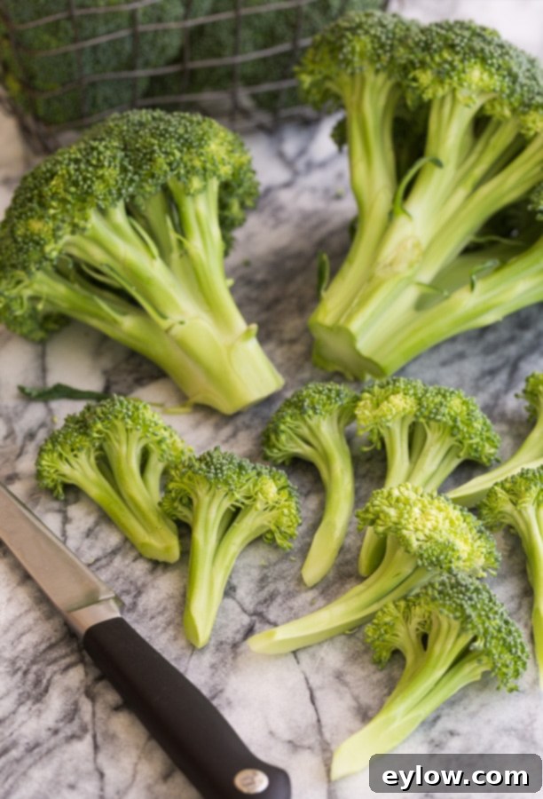 Fresh broccoli florets ready for roasting