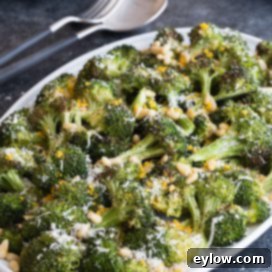 Roasted broccoli with lemon and Parmesan ready to eat