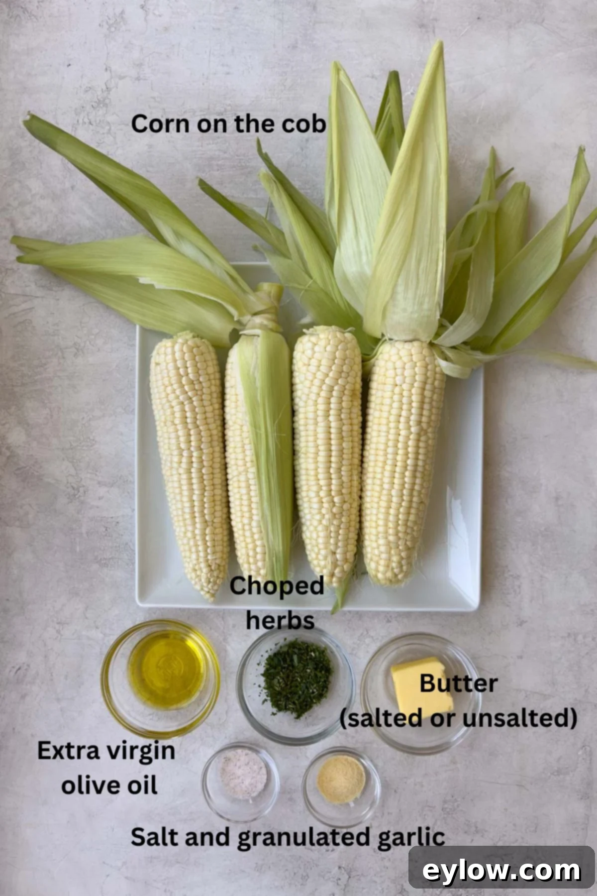 Ingredients for grilled corn on the cob. 