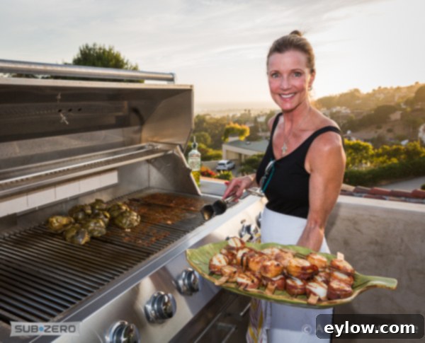 The finished platter of grilled scallops wrapped with prosciutto.