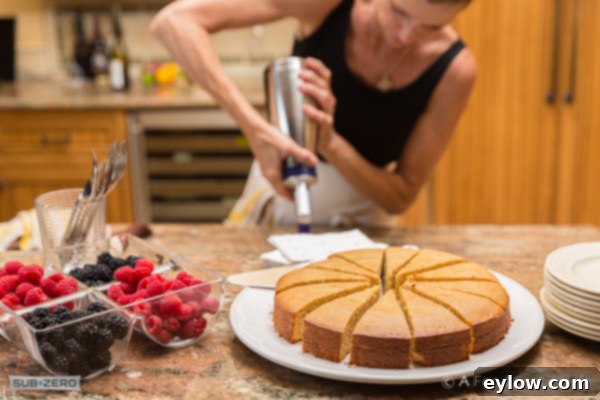 Making whipped cream for the lemon almond cake. 
