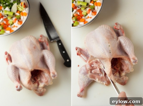 How to cut up a whole chicken steps.