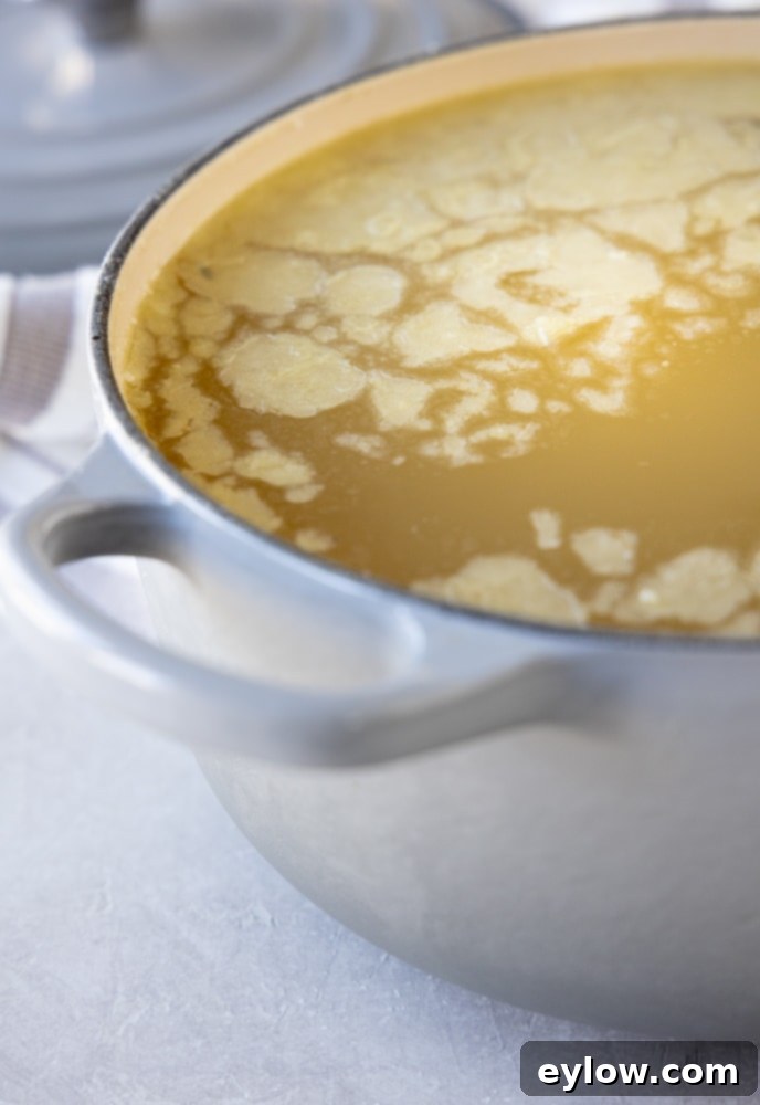 Chilled broth with fat on top.