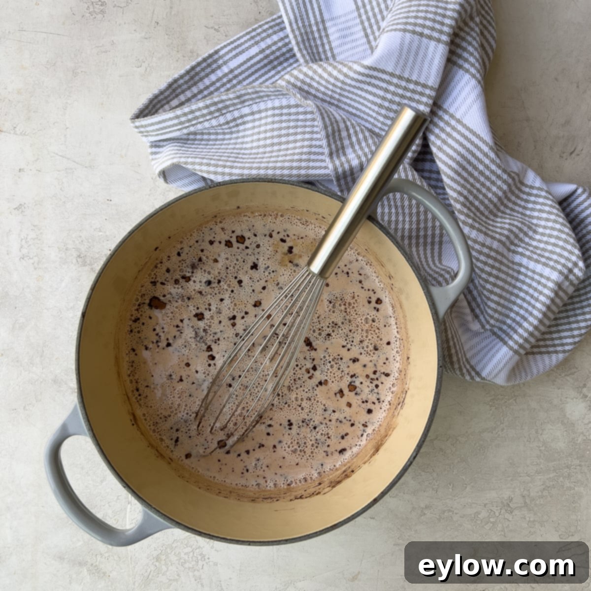 Easy Boozy Hot Chocolate 4 Starting to mix hot chocolate in a pot.