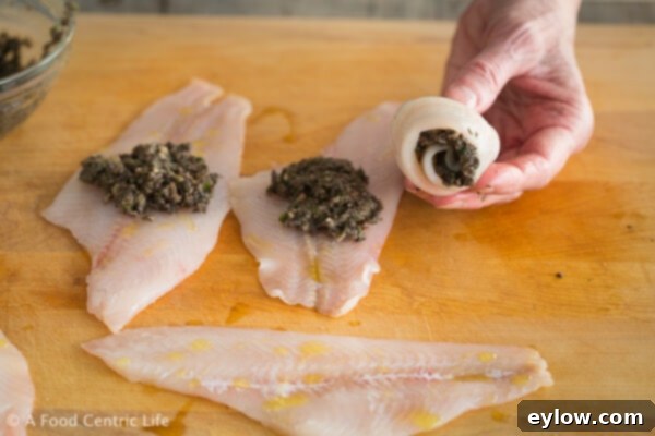 Sole's Savory Mushroom Heart 4 Rolled Sole Fillets Ready for Baking