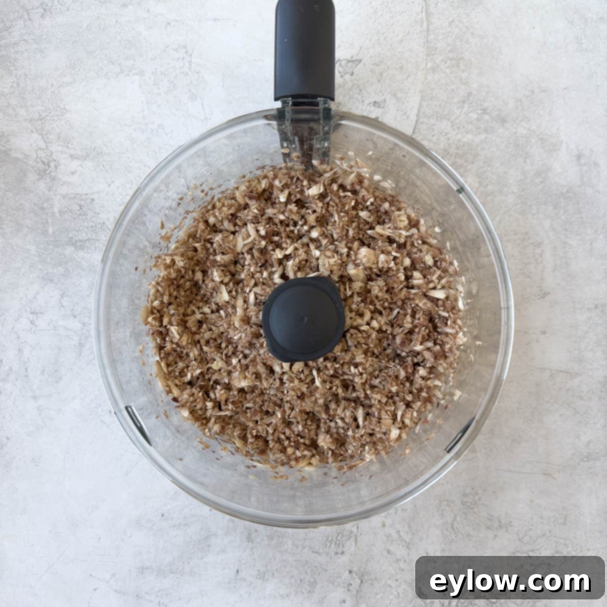 Mushrooms now chopped fine in a food processor.