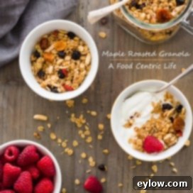 Golden maple granola in a bowl, ready to be served.