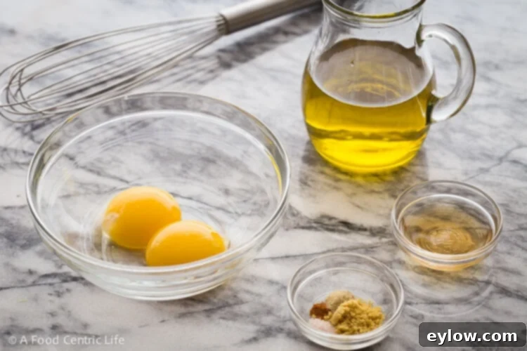 Mayonnaise Ingredients on the counter.
