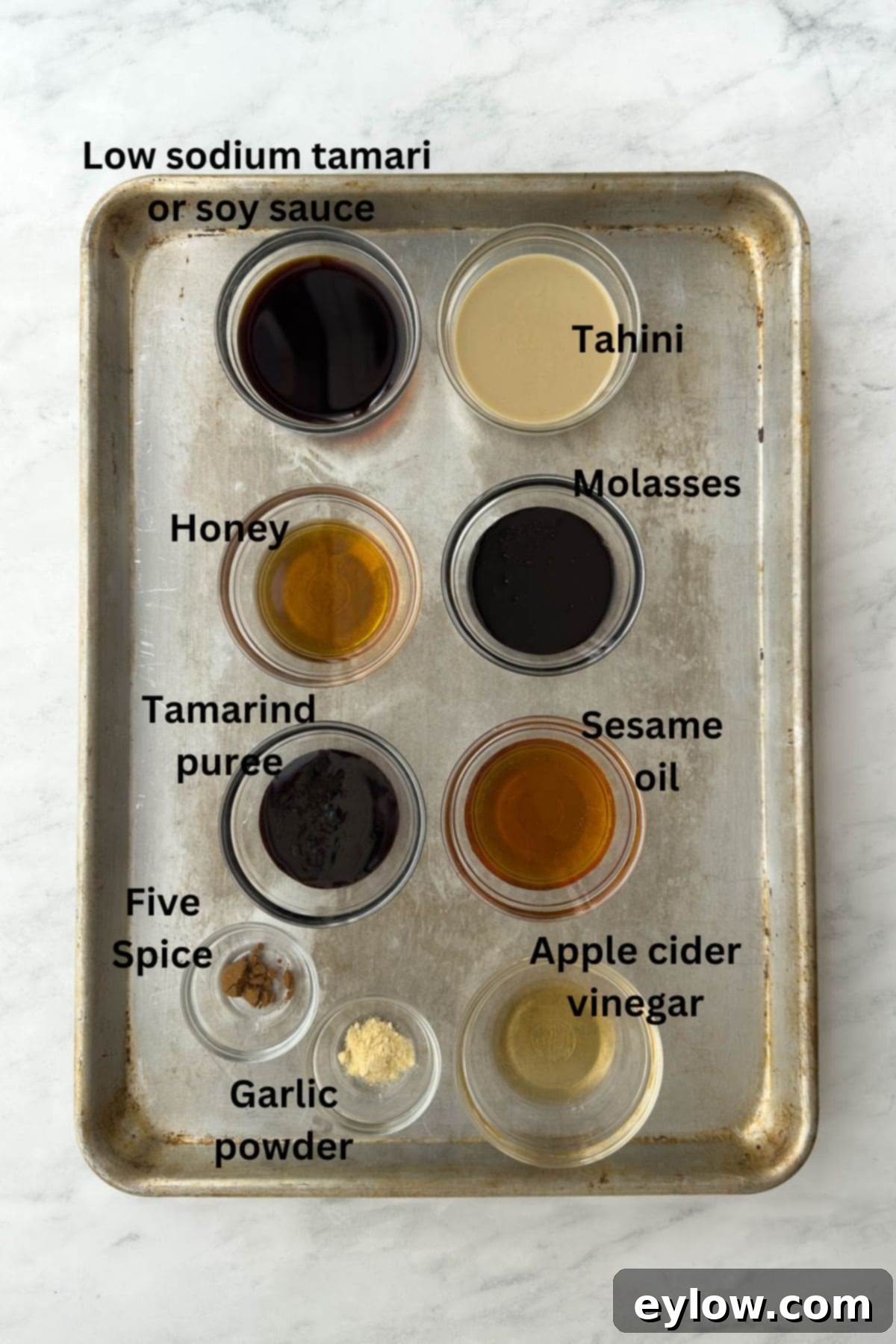 Homemade Gluten-Free Hoisin 3 Ingredients for hoisin sauce in glass bowls, ready to be blended.