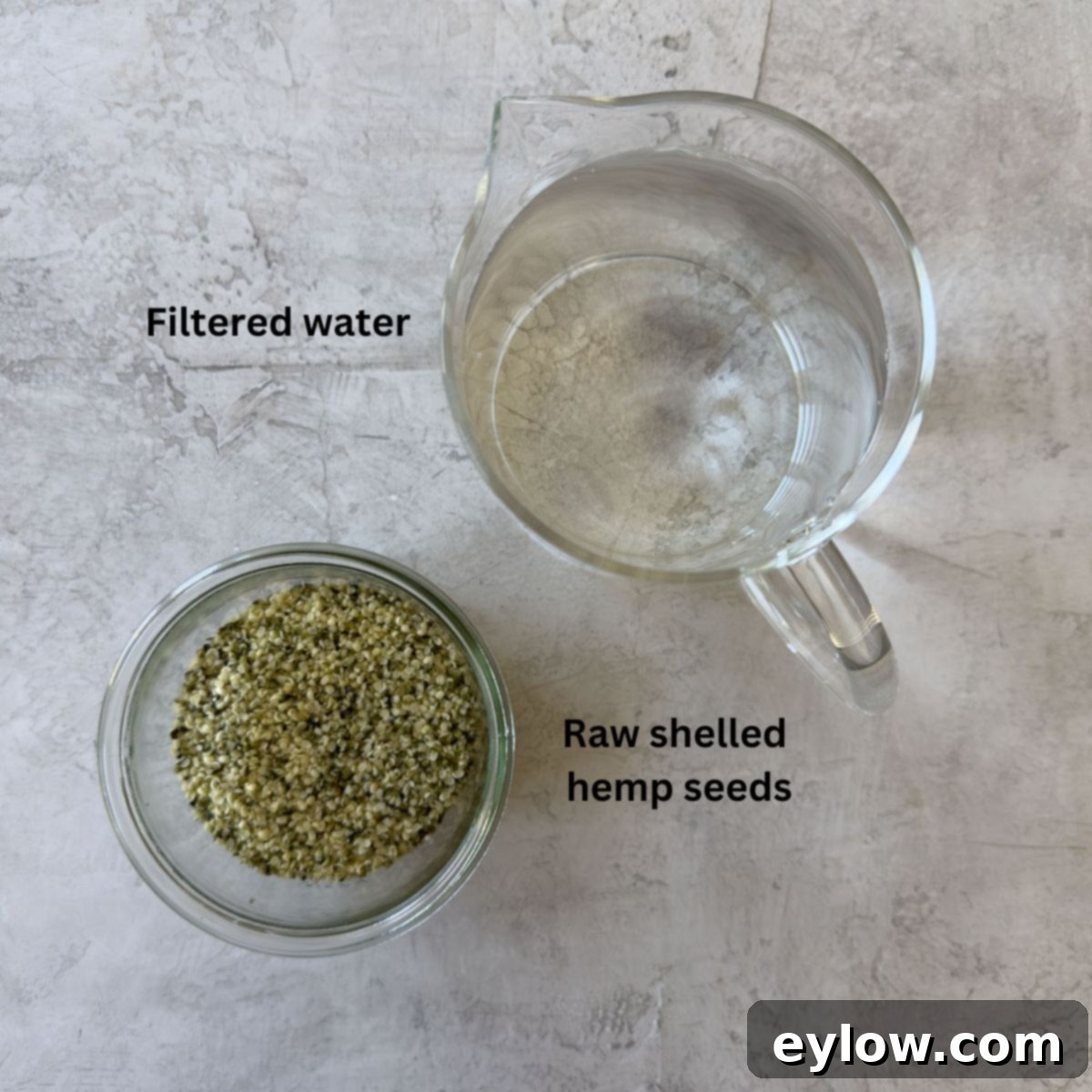 Creamy Homemade Hemp Mylk 3 Simple ingredients for hemp milk: water and raw shelled hemp seeds.