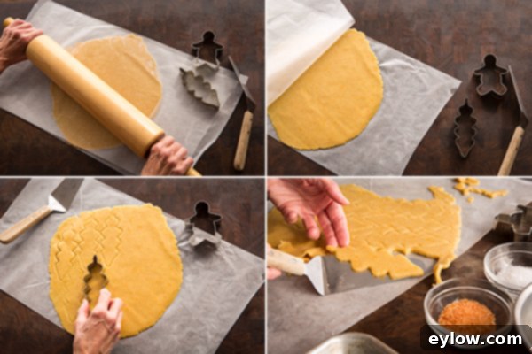 Rolling and cutting cookie dough, demonstrating the precision involved in making sand tarts.