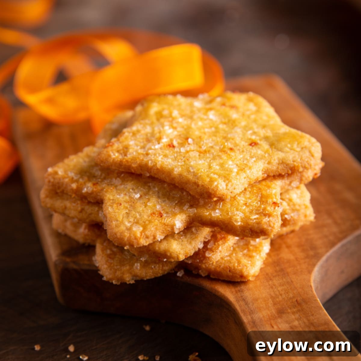 A close-up pile of sand tart cookies, sparkling with colored sugar sprinkles, ready for enjoyment.