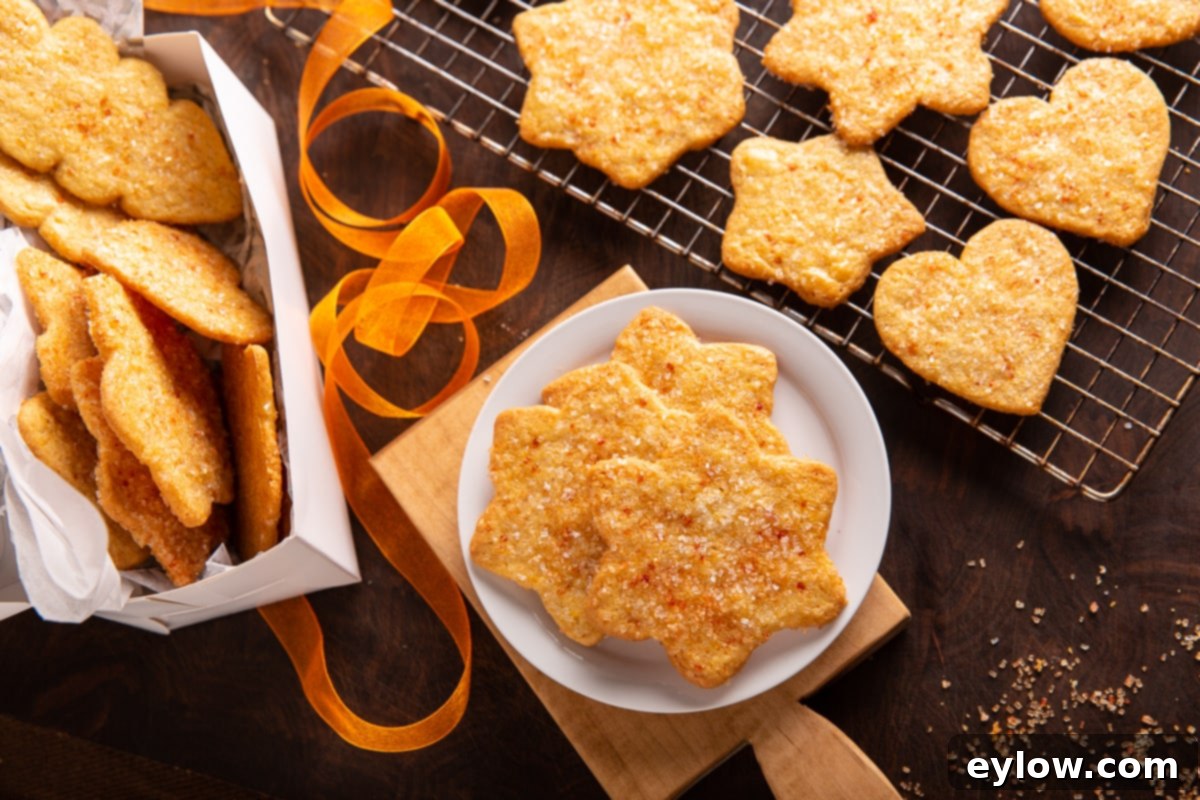 Baked sand tart cookies cooling on a wire rack, with some nestled in a festive gift box, ready for sharing.
