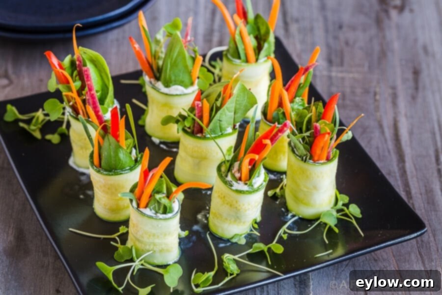 Zucchini Roll Ups with Goat Cheese and Fresh Vegetables