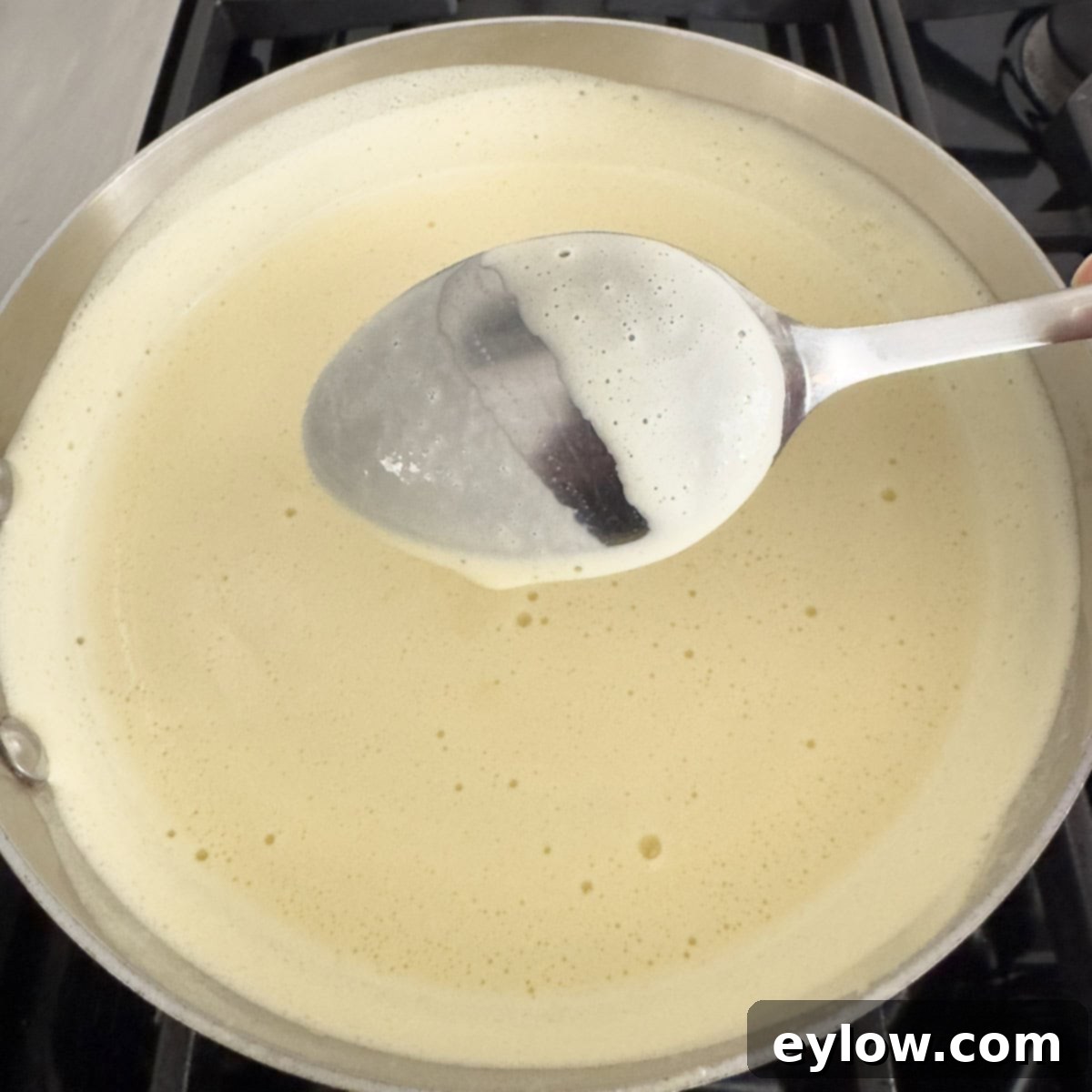 Aromatic Vanilla Bean Bliss 9 Back of the spoon test to see if custard is ready.