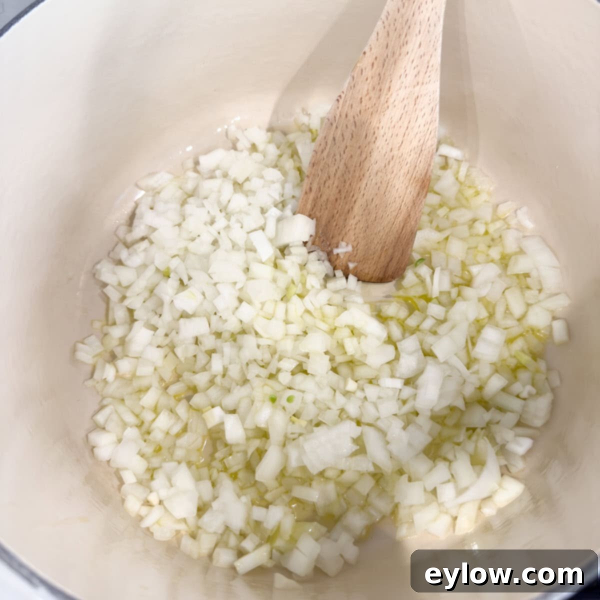 Soul-Warming Chicken Minestrone 4 Chopped onions in olive oil in a dutch oven sauteeing.