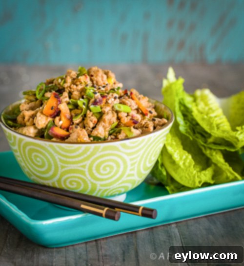 Flavorful Turkey Lettuce Wraps 3 Close-up of savory ground turkey and vegetable filling for lettuce wraps