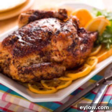 whole roast chicken on a platter