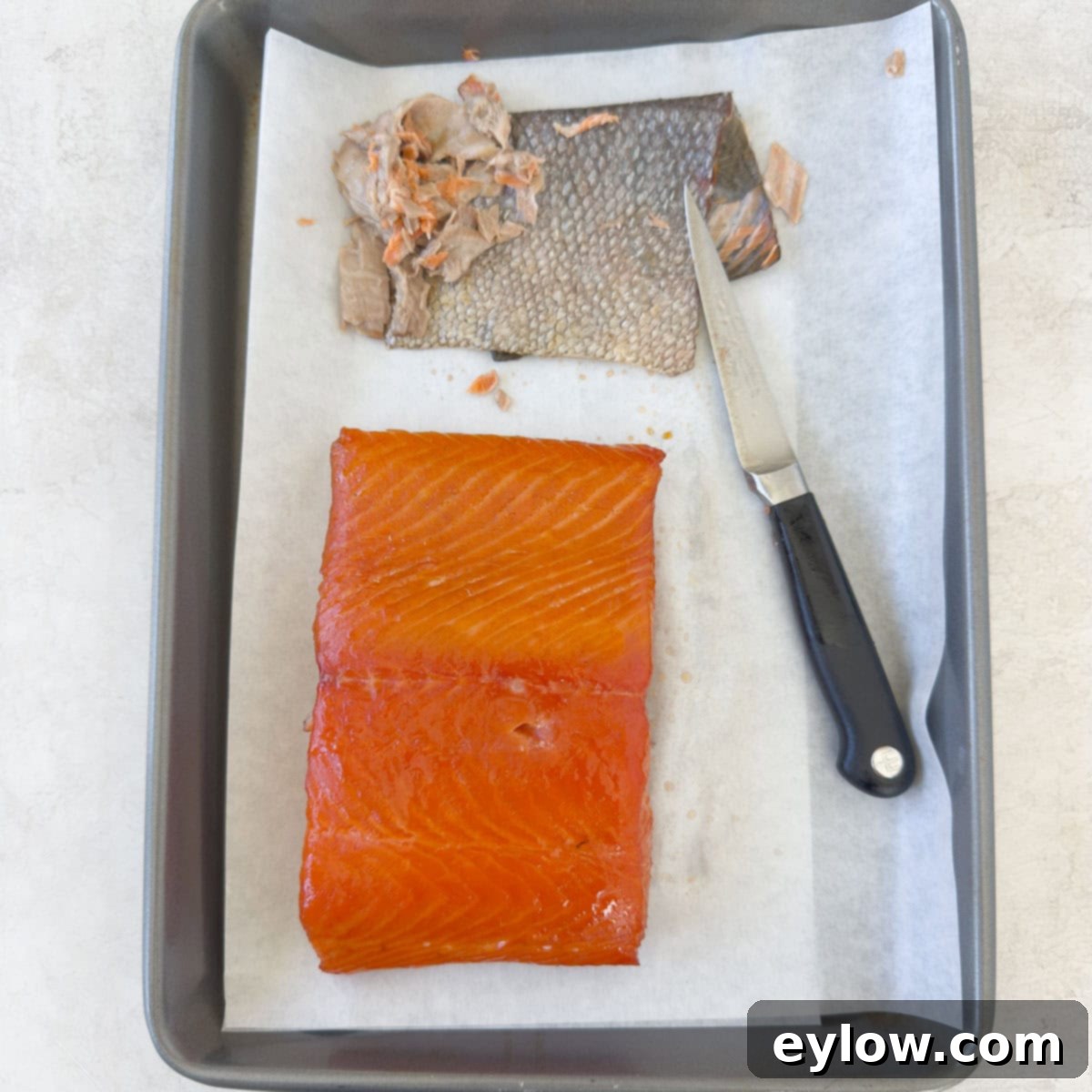 Pellet Grill Smoked Salmon Perfection 13 Finished and ready to serve, a pellet grill smoked salmon fillet.