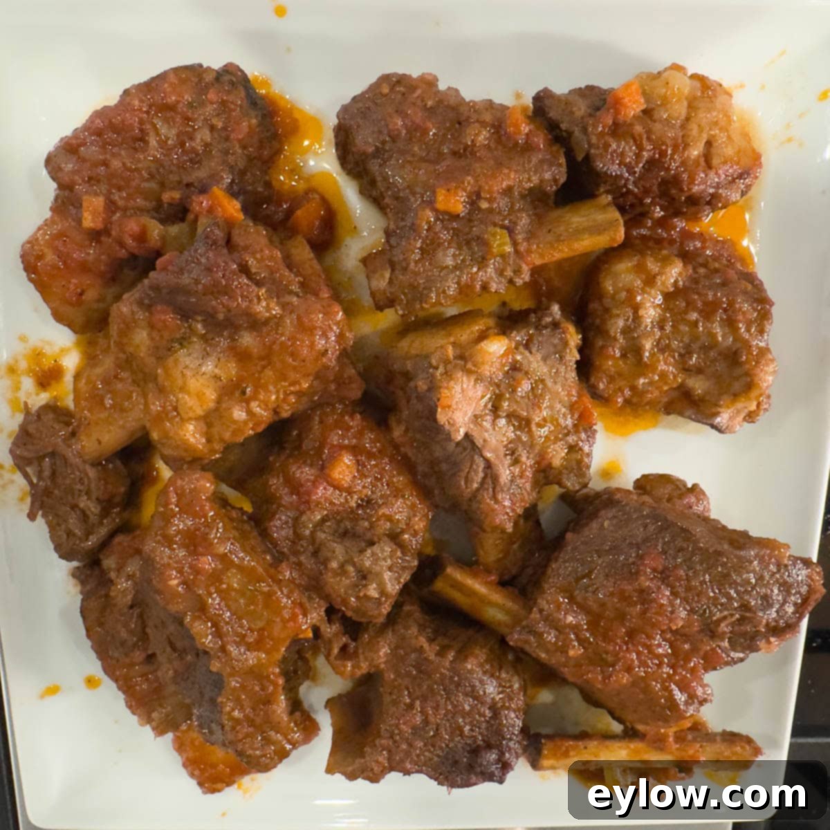 Rich Braised Beef Short Rib Ragu 13 A plate of braised beef short ribs waiting for the next step.