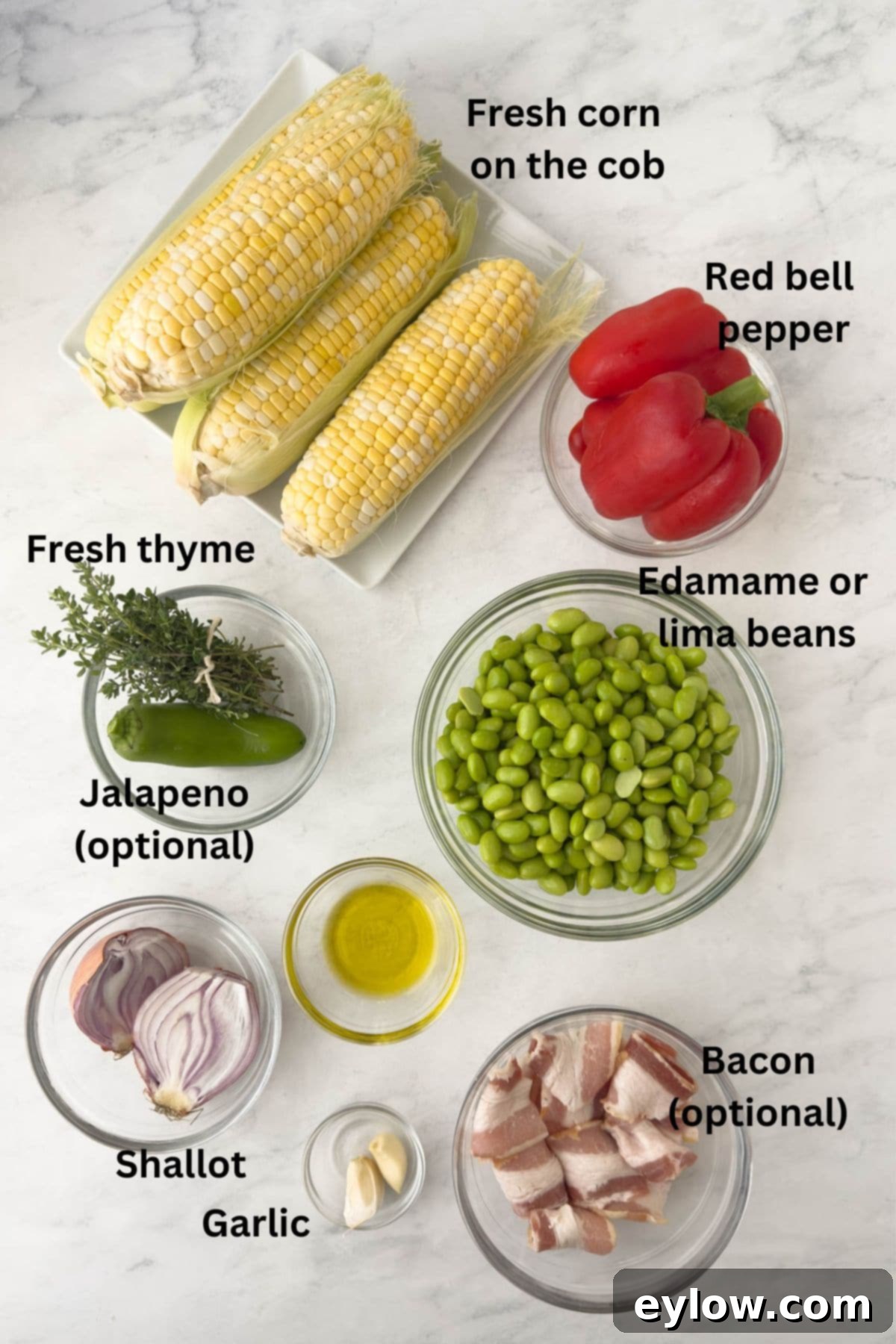 Ingredients for sweet summer corn succotash. 