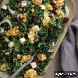 Vibrant Roasted Vegetable and Kale Bowl 8 kale salad with colorful veggies | afoodcentriclife.com