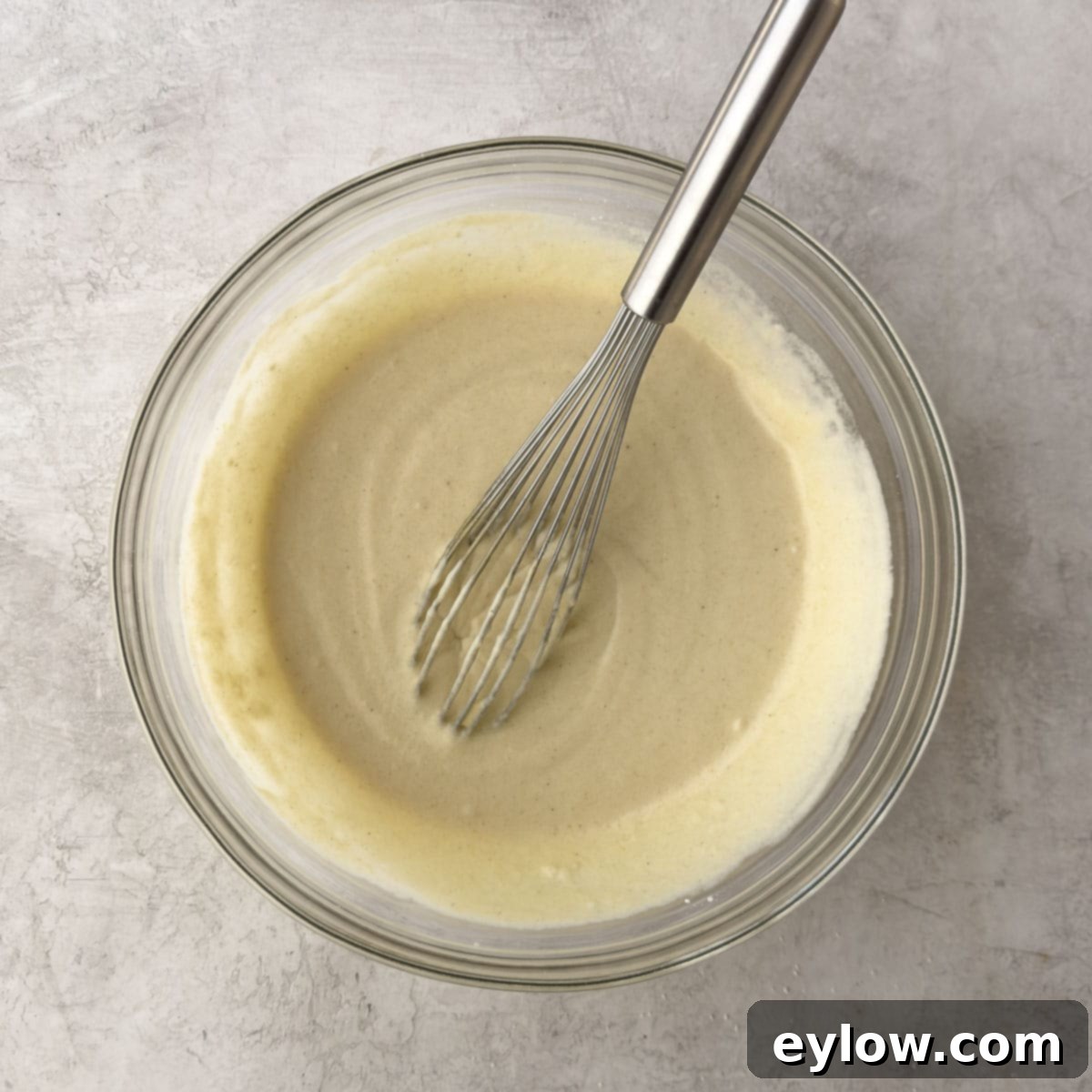 Fluffy Gluten-Free Waffles 7 Smoothly mixed waffle batter ready for the waffle maker.