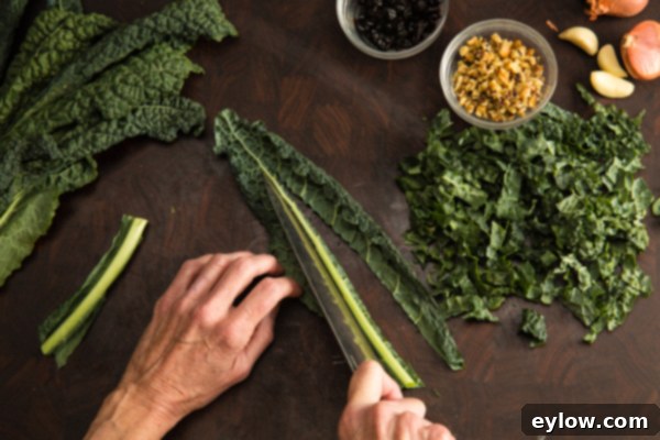 How to prep kale leaves.