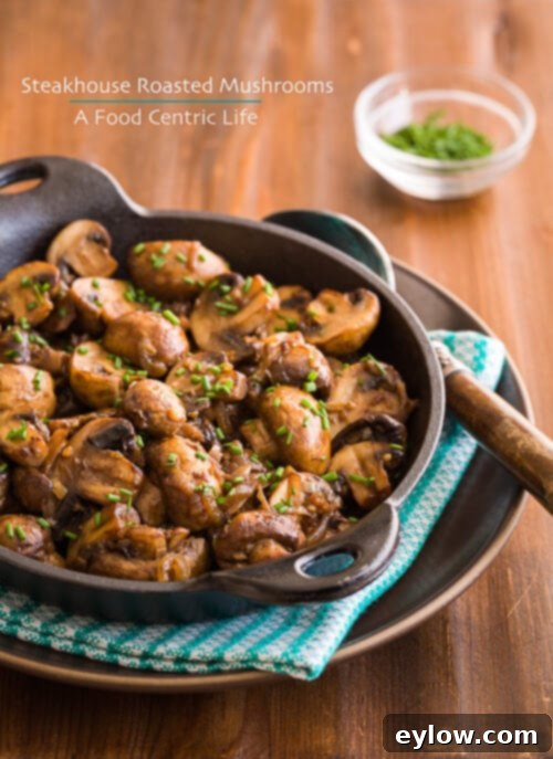 Perfectly sautéed steakhouse mushrooms, ready to serve as a gourmet side dish.