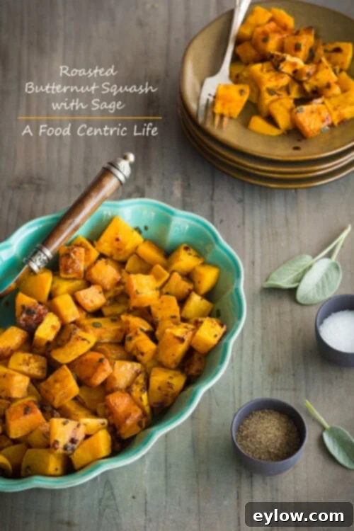 Perfectly roasted butternut squash with fresh sage, ready to serve as a healthy side dish.