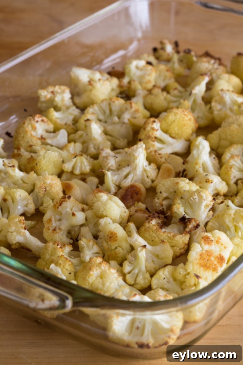 Cauliflower florets in a casserole for roasting