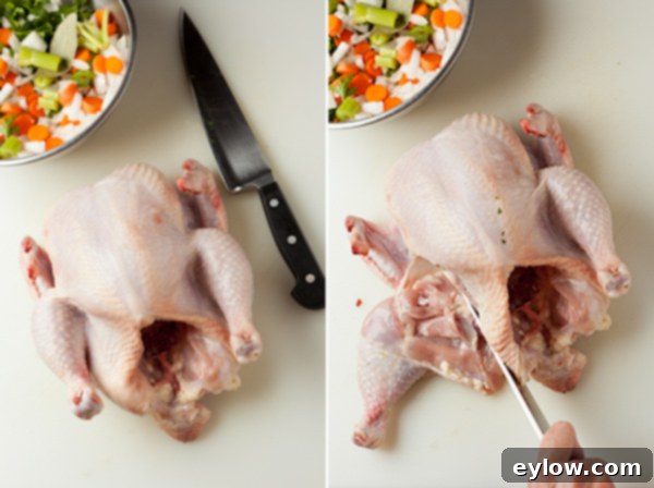 How to cut up a whole chicken for broth. 