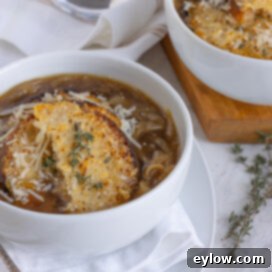 French onion soup with cheesy croutons